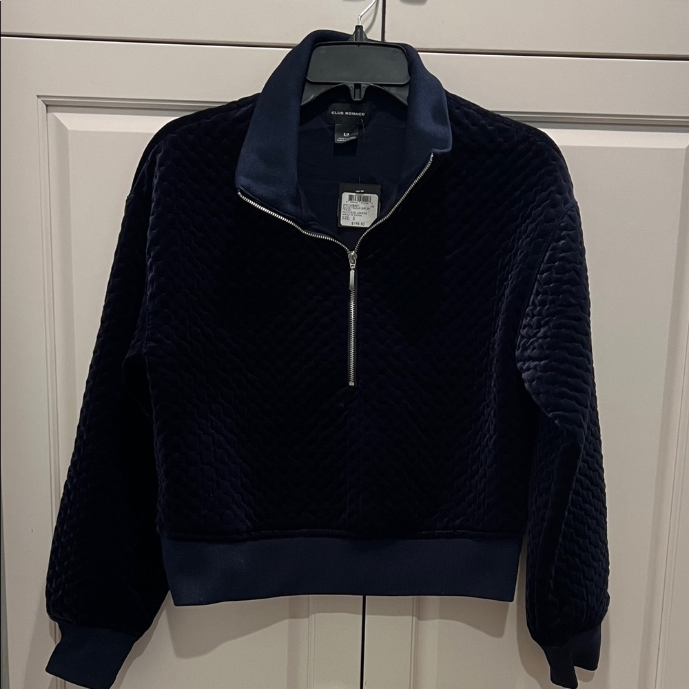 Club Monaco Quilted Velvet Half-Zip Jacket - Navy 🆕 S/P